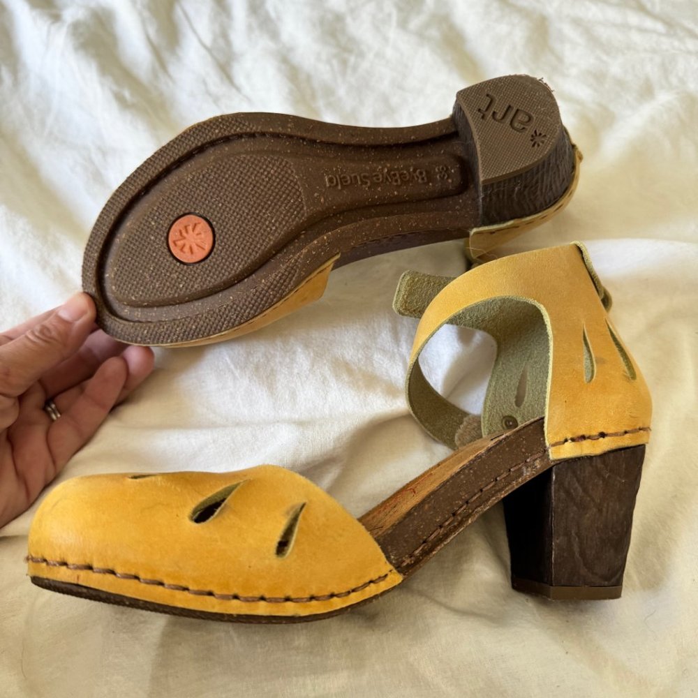 Art company heeled, yellow Mary Janes, size 7.5/38, worn once